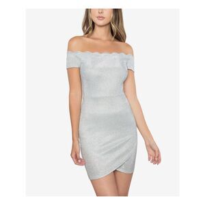 B DARLIN Womens Body Con Mini Dress Silver Off Shoulder Party Juniors 3\4
